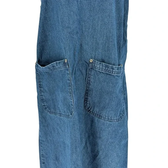 Vintage Premier International Denim Jumper Dress Blue Embroidered Cotton S